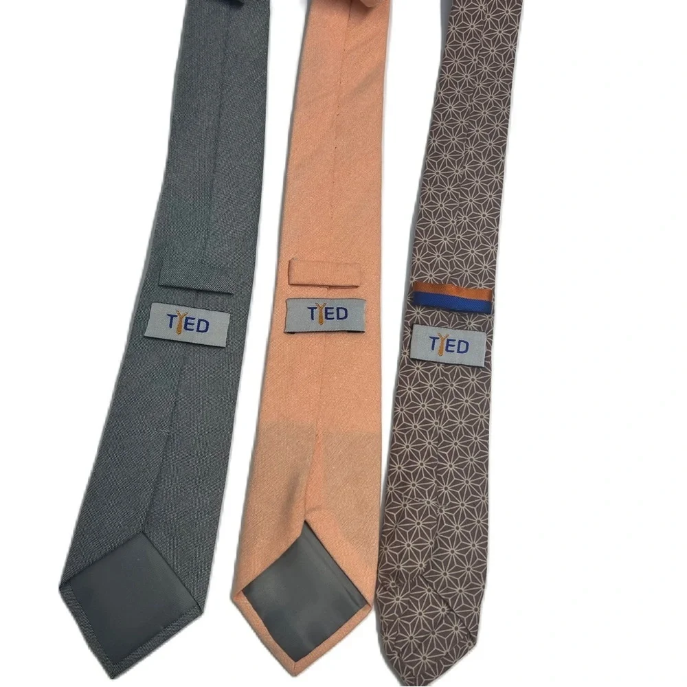 Tied boys Tie bundle of 3 spring peach gray pattern